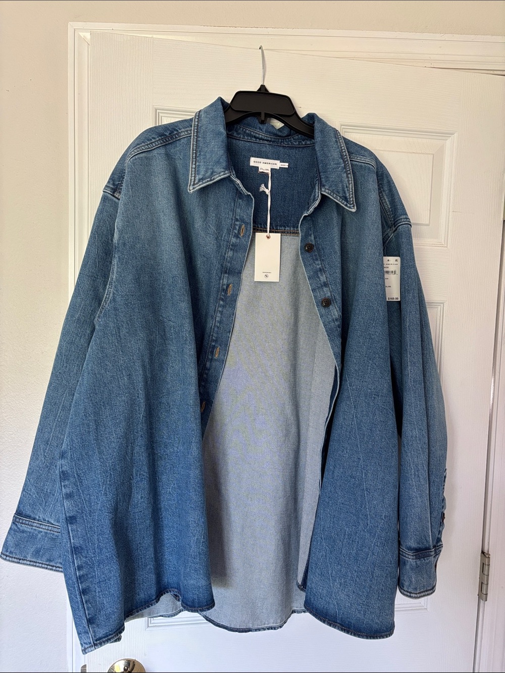 Good American Oversized Blue Denim Shirt Jacket